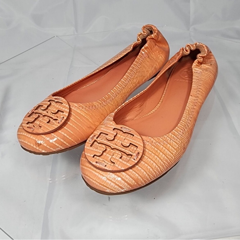 Tory Burch Women's Peach Animal Print Patent Leather Ballet Flats size 9